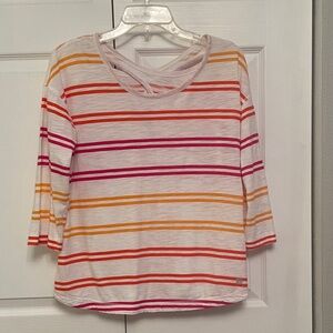 T by Talbots Cross Back Cutout Back Bashful Pullover Top With Stripes Like New